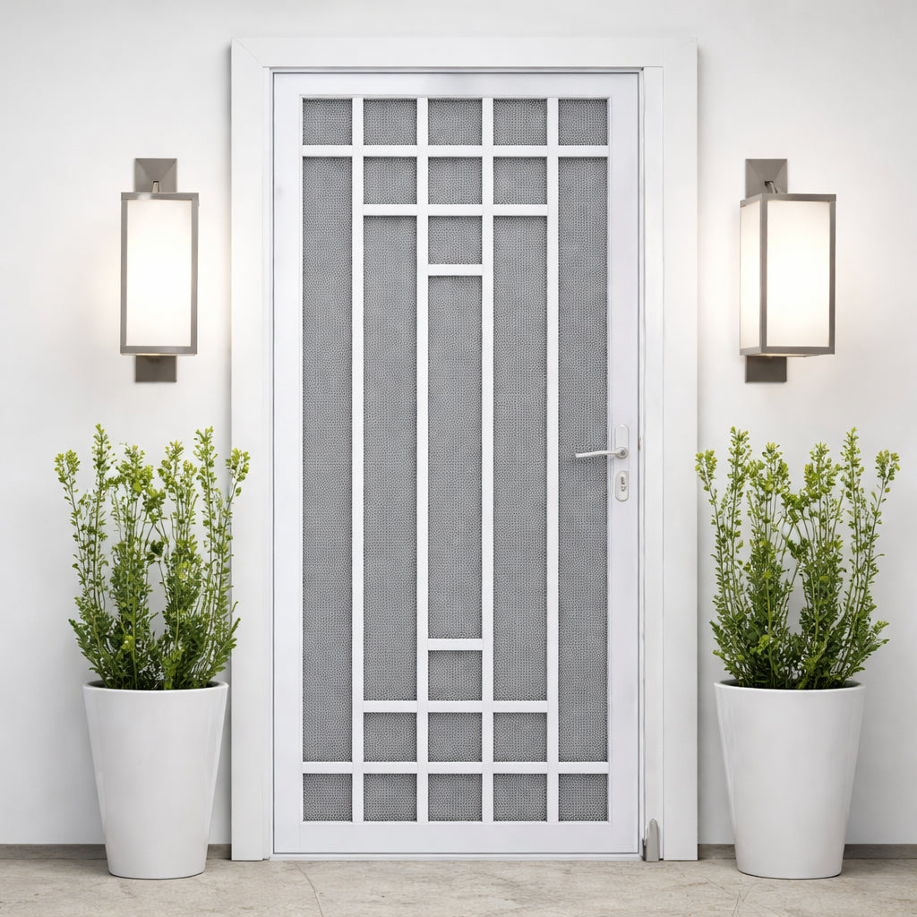 Grisham Nuevo 36 in x 80 in Universal Reversible Hinging Steel White Security Storm Door
