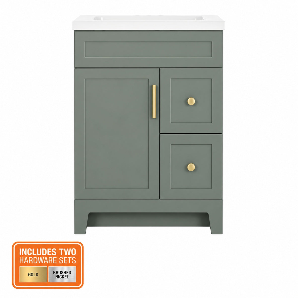 Glacier Bay Chasbury 25 in Single Sink Palm Green Freestanding Bath Vanity with White Cultured Marble Top Assembled