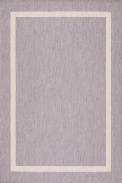 Beverly Rug Waikiki Grey White 8 ft x 10 ft Bordered Indoor Outdoor Area Rug HD