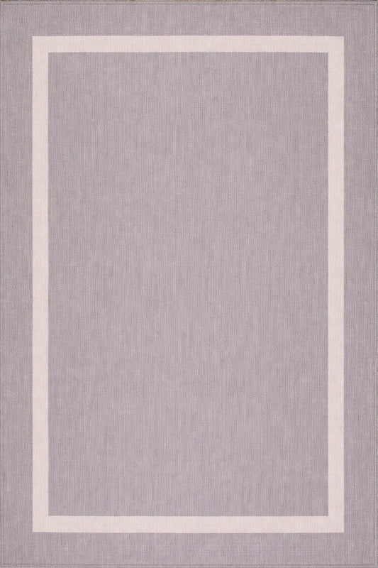 Beverly Rug Waikiki Grey White 8 ft x 10 ft Bordered Indoor Outdoor Area Rug HD