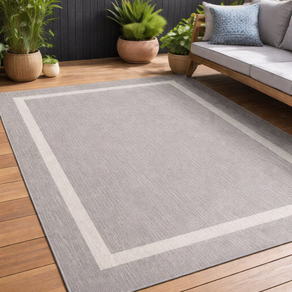 Beverly Rug Waikiki Grey White 8 ft x 10 ft Bordered Indoor Outdoor Area Rug HD
