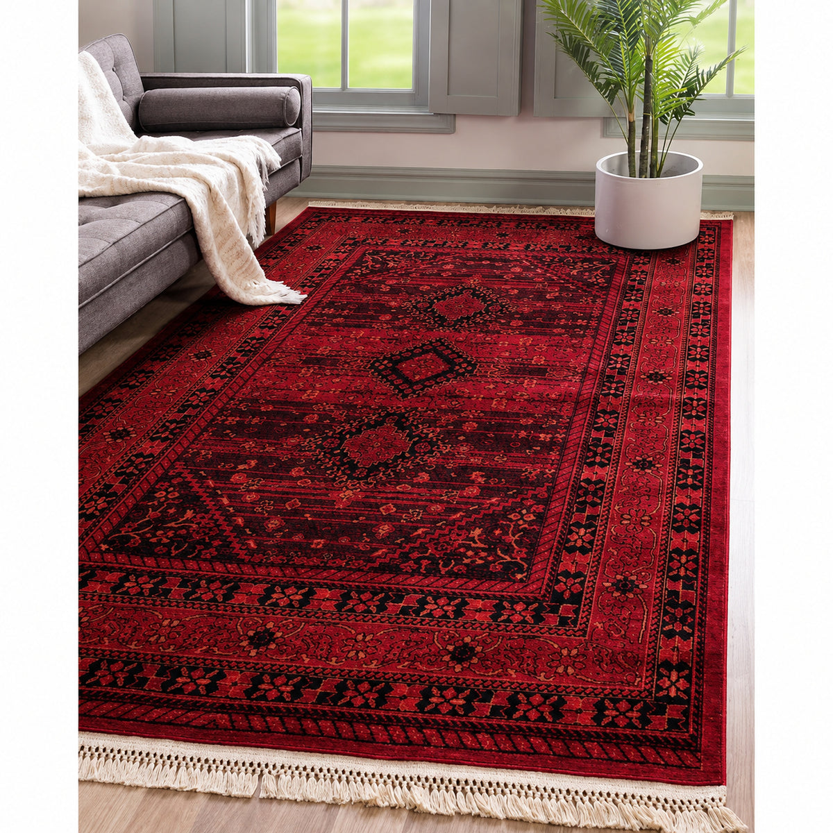 Unique Loom Tekke Lincoln Red 7 0 x 10 0 Area Rug 3126439