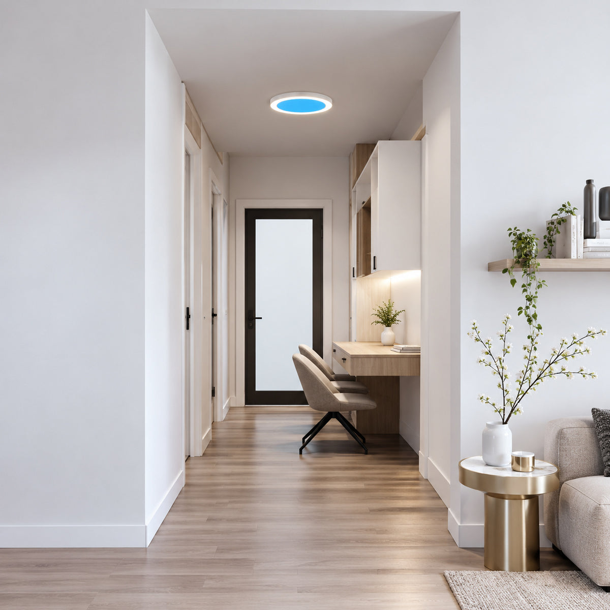 Feit Electric 15 in Vista Artificial Skylight White Integrated LED Round Ceiling Flush Mount Light MultiMode Color Change 5CCT FM15 SKY 5CCT WH