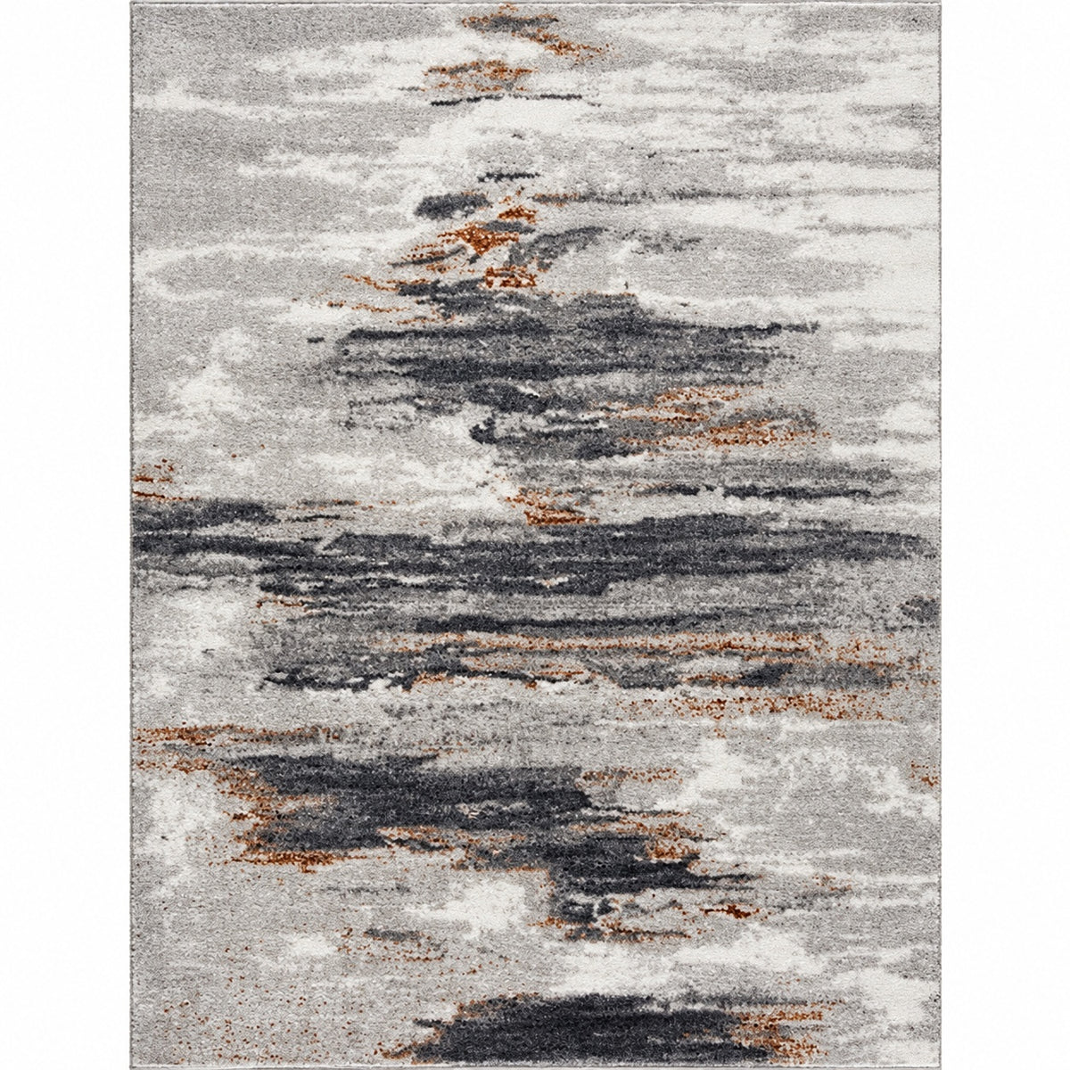 HAUTELOOM Liverpool Collection Black Gray Off White 5 ft X 7 ft Modern Abstract Contemporary Living Room Area Rug