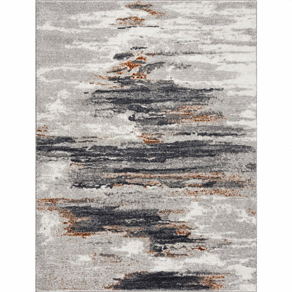 HAUTELOOM Liverpool Collection Black Gray Off White 5 ft X 7 ft Modern Abstract Contemporary Living Room Area Rug