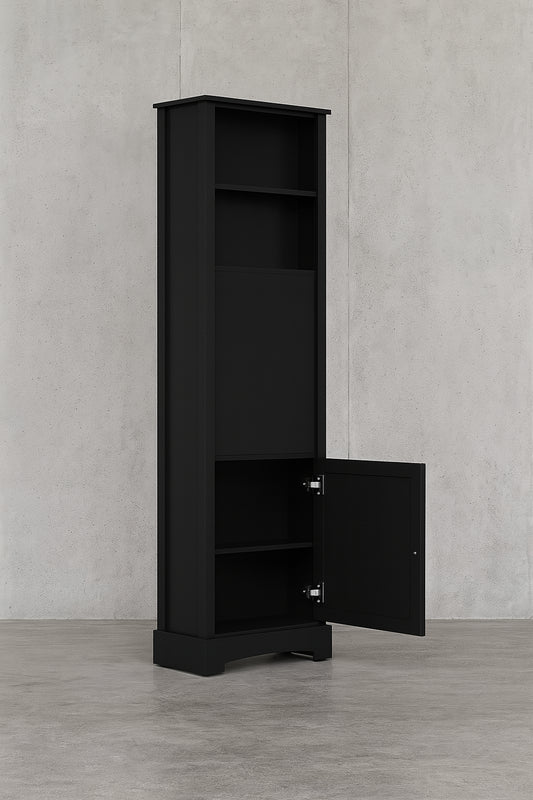22 in. W x 10 in. D x 67 in. H Black MDF Freestanding Linen Cabinet with Door and Drawers, Adjustable Shelf
