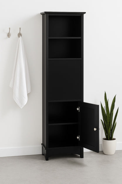 22 in. W x 10 in. D x 67 in. H Black MDF Freestanding Linen Cabinet with Door and Drawers, Adjustable Shelf