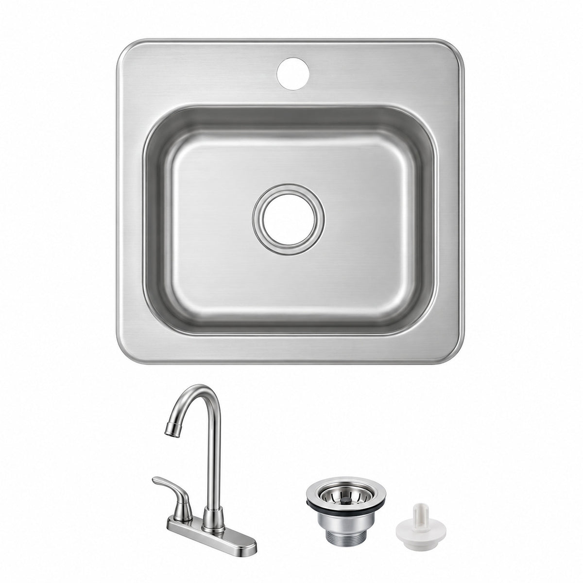Glacier Bay 15 in Drop In Single Bowl 20 Gauge Stainless Steel Kitchen Sink with Faucet VT1515A1SHA1