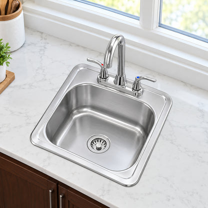 Glacier Bay 15 in Drop In Single Bowl 20 Gauge Stainless Steel Kitchen Sink with Faucet VT1515A1SHA1