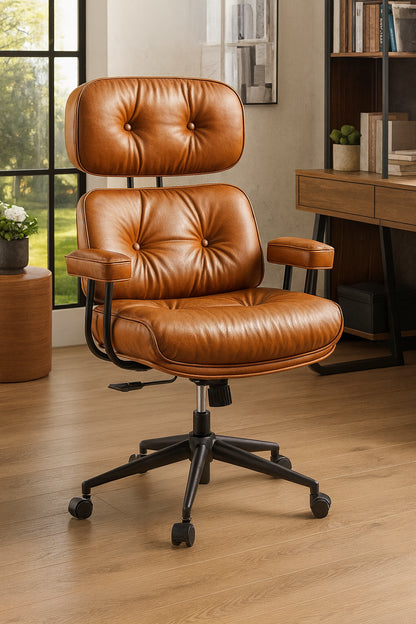 Allwex Kro PU Fabric Swivel Ergonomic Office Task Chair in Light Brown with Recliner High Back Lumbar Support Adjustable Arms