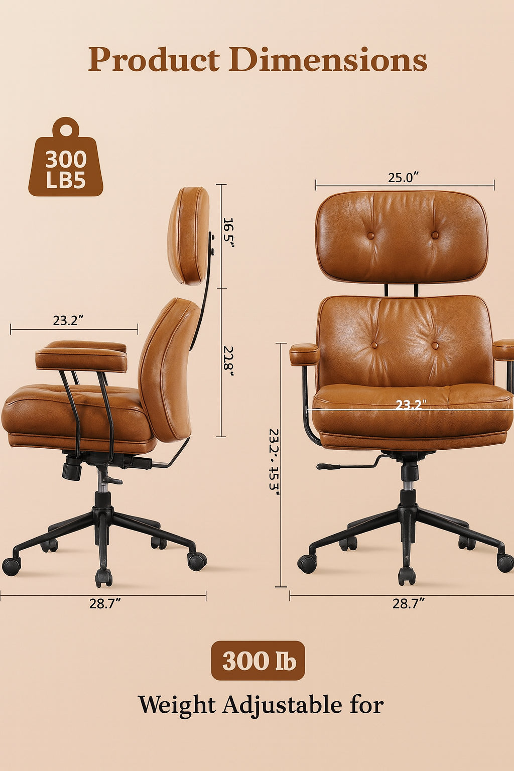 Allwex Kro PU Fabric Swivel Ergonomic Office Task Chair in Light Brown with Recliner High Back Lumbar Support Adjustable Arms