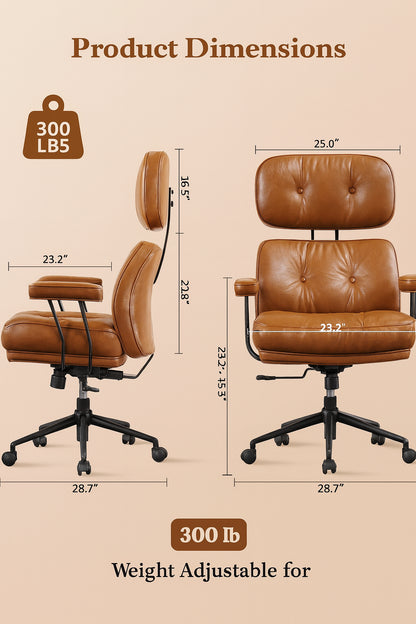 Allwex Kro PU Fabric Swivel Ergonomic Office Task Chair in Light Brown with Recliner High Back Lumbar Support Adjustable Arms