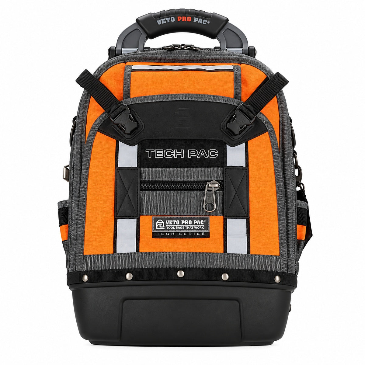 VETO PRO PAC 13 in 39 Pocket Hi Viz Orange Nylon Bag Tote with Padded Handle Zippered Top Shatterproof Waterproof Weatherproof