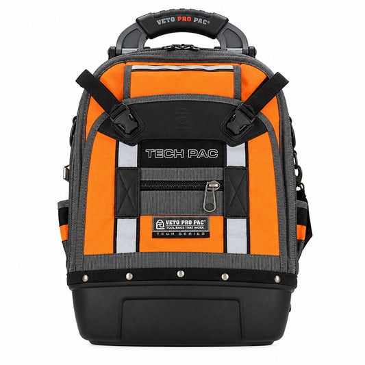 VETO PRO PAC 13 in 39 Pocket Hi Viz Orange Nylon Bag Tote with Padded Handle Zippered Top Shatterproof Waterproof Weatherproof