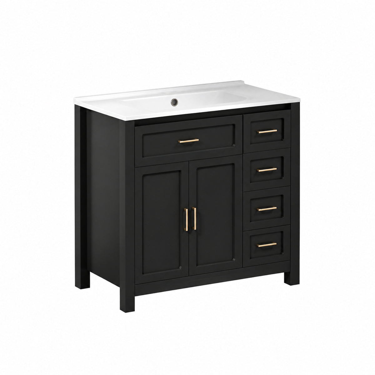 Findepot 36 in Single Sink Freestanding Black Bath Vanity with White Ceramic Top Unassembled