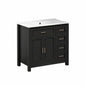 Findepot 36 in Single Sink Freestanding Black Bath Vanity with White Ceramic Top Unassembled
