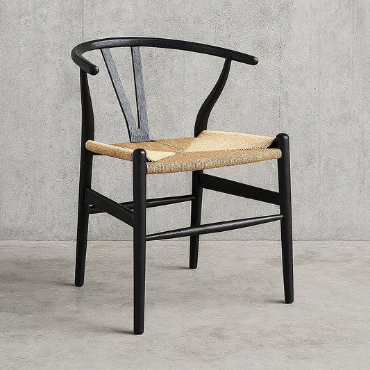 Amish Wood Rope Dining Room Chair in Black 29 Inch Tall Solid Elm Wood Accent Armchair EEI 7200 BLK