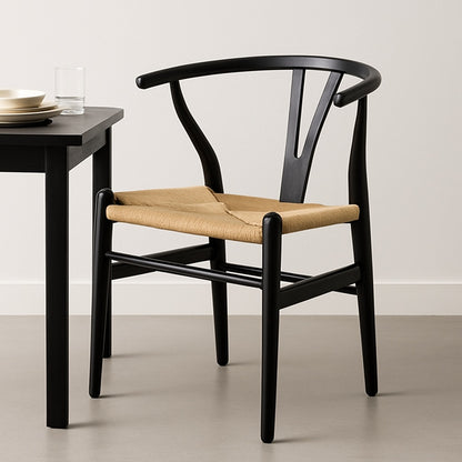 Amish Wood Rope Dining Room Chair in Black 29 Inch Tall Solid Elm Wood Accent Armchair EEI 7200 BLK