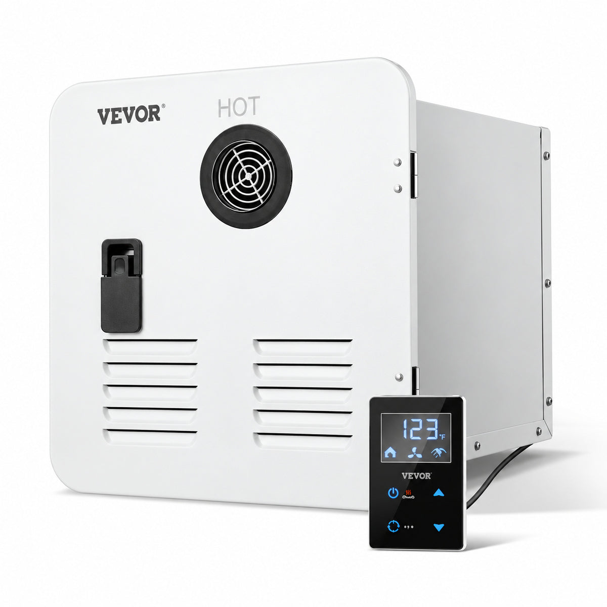 VEVOR RV Tankless Water Heater Instant Shower with 15 x 15 in White Door and Remote Controller 55000BTU Optimized Hot Water JRSFCRSQ15X1DWU9QV9