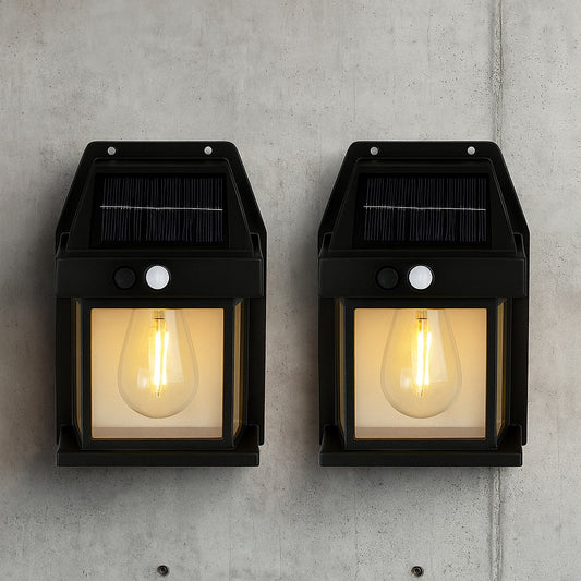 150 Lumen Motion Sensing LED Outdoor Solar Single Edison Bulb Wall or Fence Light in Matte Black 4 Pack SHL 972 4