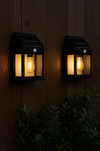 150 Lumen Motion Sensing LED Outdoor Solar Single Edison Bulb Wall or Fence Light in Matte Black 4 Pack SHL 972 4