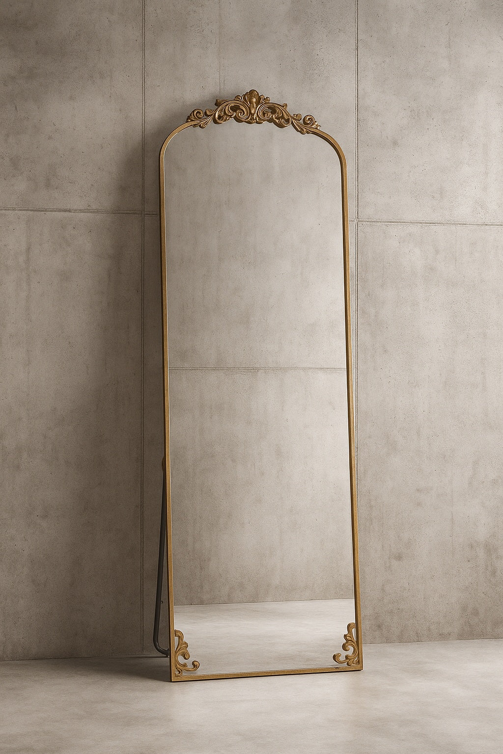 Bronze 21 in. W x 64 in. H Arched Aluminum Alloy Framed with Carved Decoration Full Length Mirror