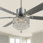Oaks Aura Vivace 65 in. Indoor Modern Glam Crystal Reversible Chrome Ceiling Fan with Lights, 6-Speed Quiet Ceiling Fan w/ Remote