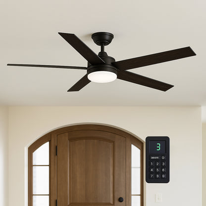 56 in. Modern Smart Indoor Black Ceiling Fan with Dimmable LED Light and APP Remote Control HD TC 08