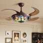 ANTOINE 48 in Smart Indoor Brown Retractable Ceiling Fan with Integrated LED Light and Remote APP Tiffany Glass Shade HD RC 03