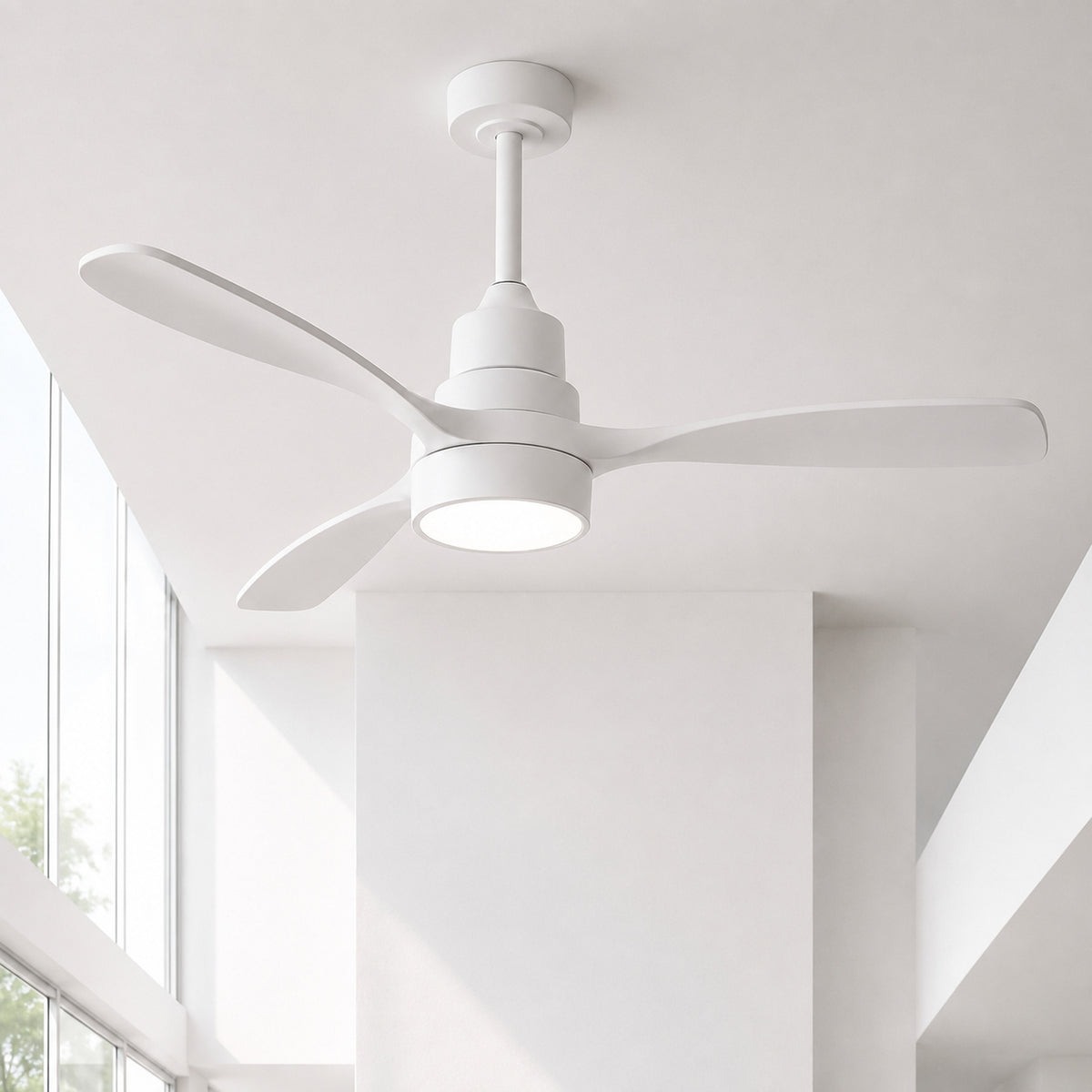 MODERN HABITAT 48 in Integrated LED Indoor Downrod Mount White Standard Ceiling Fan with Dimmable Light and Remote DC Motor DUC CFL20 BL 2