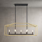 LWYTJO 37 in. 7-Light Black and Gold Modern Linear Kitchen Island Square/Rectangle Chandelier with Caged Metal Shade