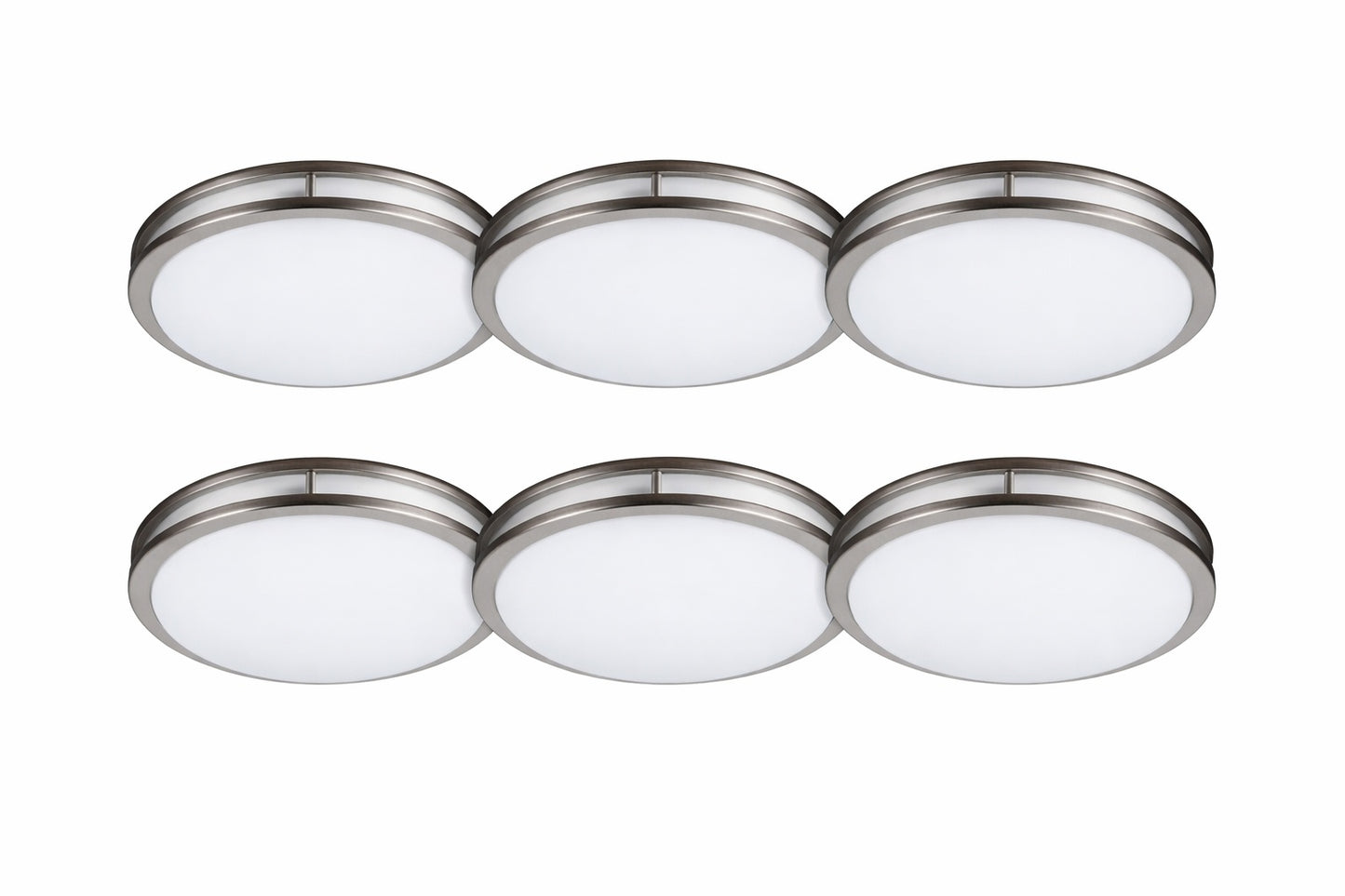 E Energetic Lighting 12 In Brushed Nickel Watt Selectable 5Cct Led Flush Mount Round Double Ring Dimmable Ceiling Light 6 Pack