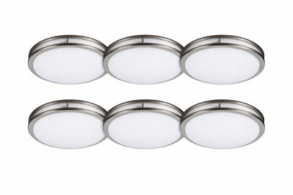 E Energetic Lighting 12 In Brushed Nickel Watt Selectable 5Cct Led Flush Mount Round Double Ring Dimmable Ceiling Light 6 Pack