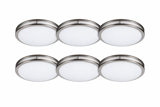 E Energetic Lighting 12 In Brushed Nickel Watt Selectable 5Cct Led Flush Mount Round Double Ring Dimmable Ceiling Light 6 Pack