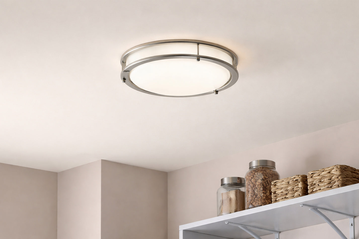 E Energetic Lighting 12 In Brushed Nickel Watt Selectable 5Cct Led Flush Mount Round Double Ring Dimmable Ceiling Light 6 Pack
