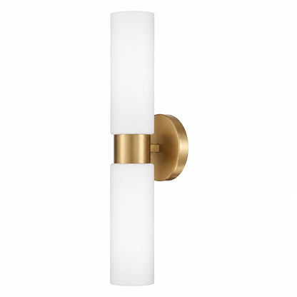 HOMEPLACE LIGHTING Theo 5 in W x 20 5 in H 2 Light Dual Linear Sconce Bath Bar Light in Aged Brass with Soft White Glass 652621AD