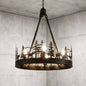 JUSHENG 4 Light Black Ambient Rustic Chandelier Wagon Wheel Farmhouse Chandelier for Dining Living Room Foyer