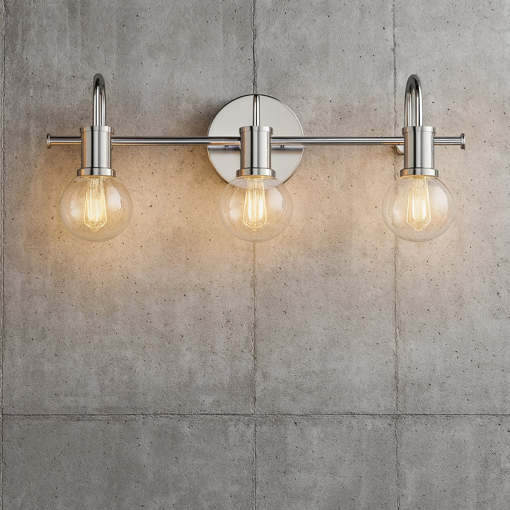 JUSHENG 22.04 in. 3-Light Nickel Bathroom Vanity Light with Clear Glass Shade for Bathroom Modern Wall Sconce
