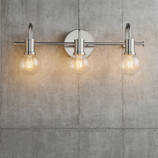 JUSHENG 22.04 in. 3-Light Nickel Bathroom Vanity Light with Clear Glass Shade for Bathroom Modern Wall Sconce