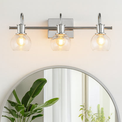 JUSHENG 22.04 in. 3-Light Nickel Bathroom Vanity Light with Clear Glass Shade for Bathroom Modern Wall Sconce