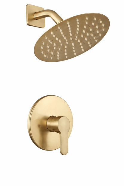 AKLFGN Single Handle 1 Spray Shower Faucet 1 75 GPM with 8 in High Pressure Rain Shower Head in Brushed Gold