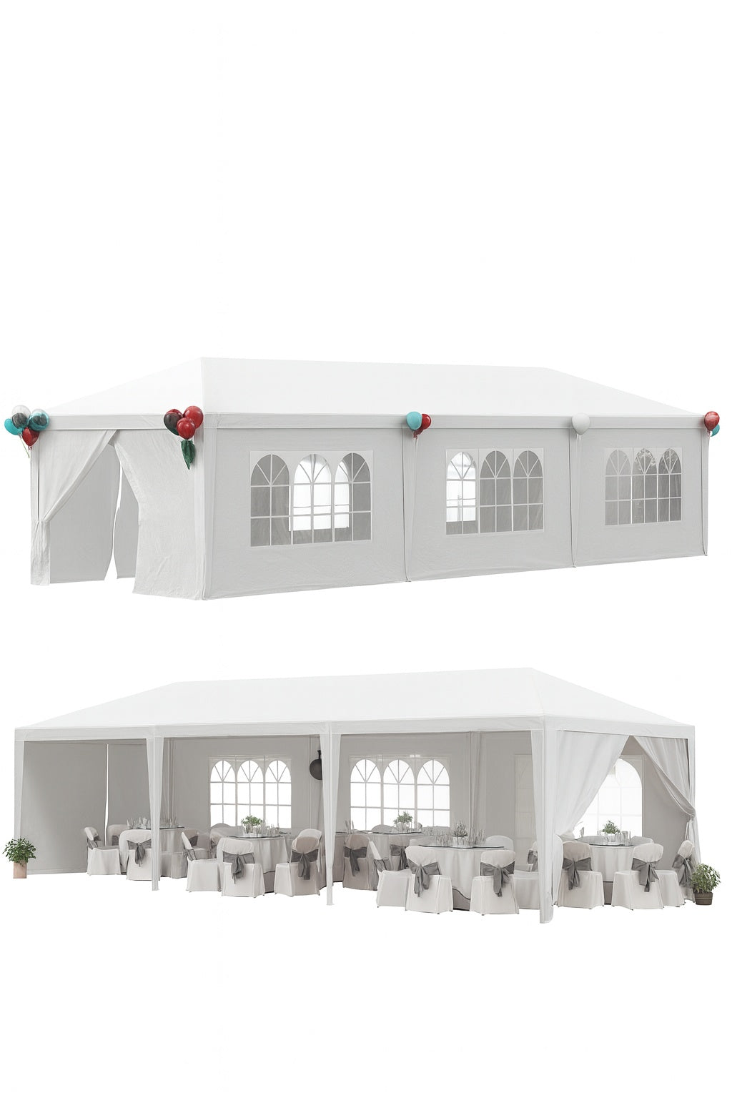 Tozey 10 ft. x 30 ft. White Party Tent with Removable Sidewalls and Waterproof