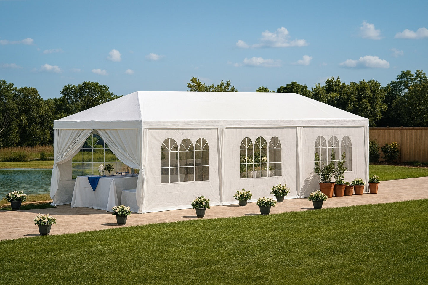 Tozey 10 ft. x 30 ft. White Party Tent with Removable Sidewalls and Waterproof