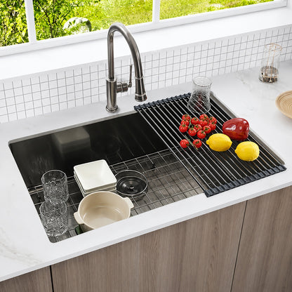 WISBEAM 32 in Drop In Undermount Single Bowl 16 Gauge Gunmetal Black 304 Stainless Steel Kitchen Sink with Accessories
