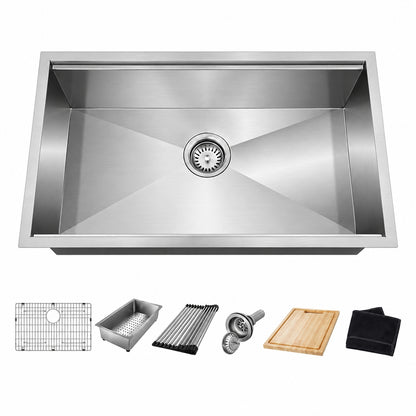 Glacier Bay Zero Radius 30 in Undermount Single Bowl 18 Gauge Stainless Steel Workstation Kitchen Sink and Accessories