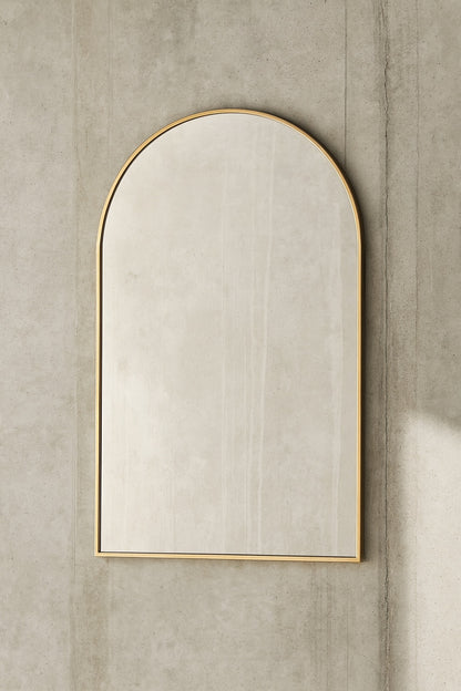 XRAMFY Gold 30 in W x 40 in H Arched Bathroom Mirror Mirror Wall Aluminum Alloy Framed Mirror