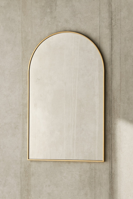 XRAMFY Gold 30 in W x 40 in H Arched Bathroom Mirror Mirror Wall Aluminum Alloy Framed Mirror