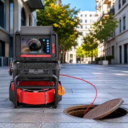 SKYSHALO Sewer Camera165 ft 50m Self Leveling Drain Camera with 10 1 in Touchscreen 512Hz Transmitter Sewer Camera