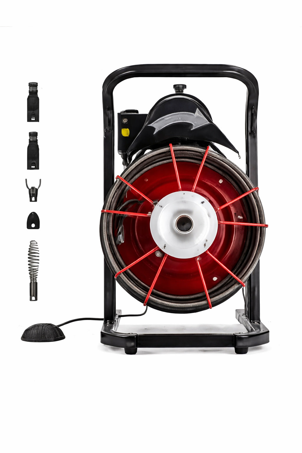 SKYSHALO Drain Cleaner Machine w Manual Feed 50 ft x 1 2 in Sewer Snake Auger 4 Cutters and Air Foot Switch for 2 6 in Pipes
