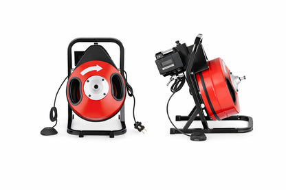 SKYSHALO Drain Cleaner Machine w Manual Feed 50 ft x 1 2 in Sewer Snake Auger 4 Cutters and Air Foot Switch for 2 6 in Pipes